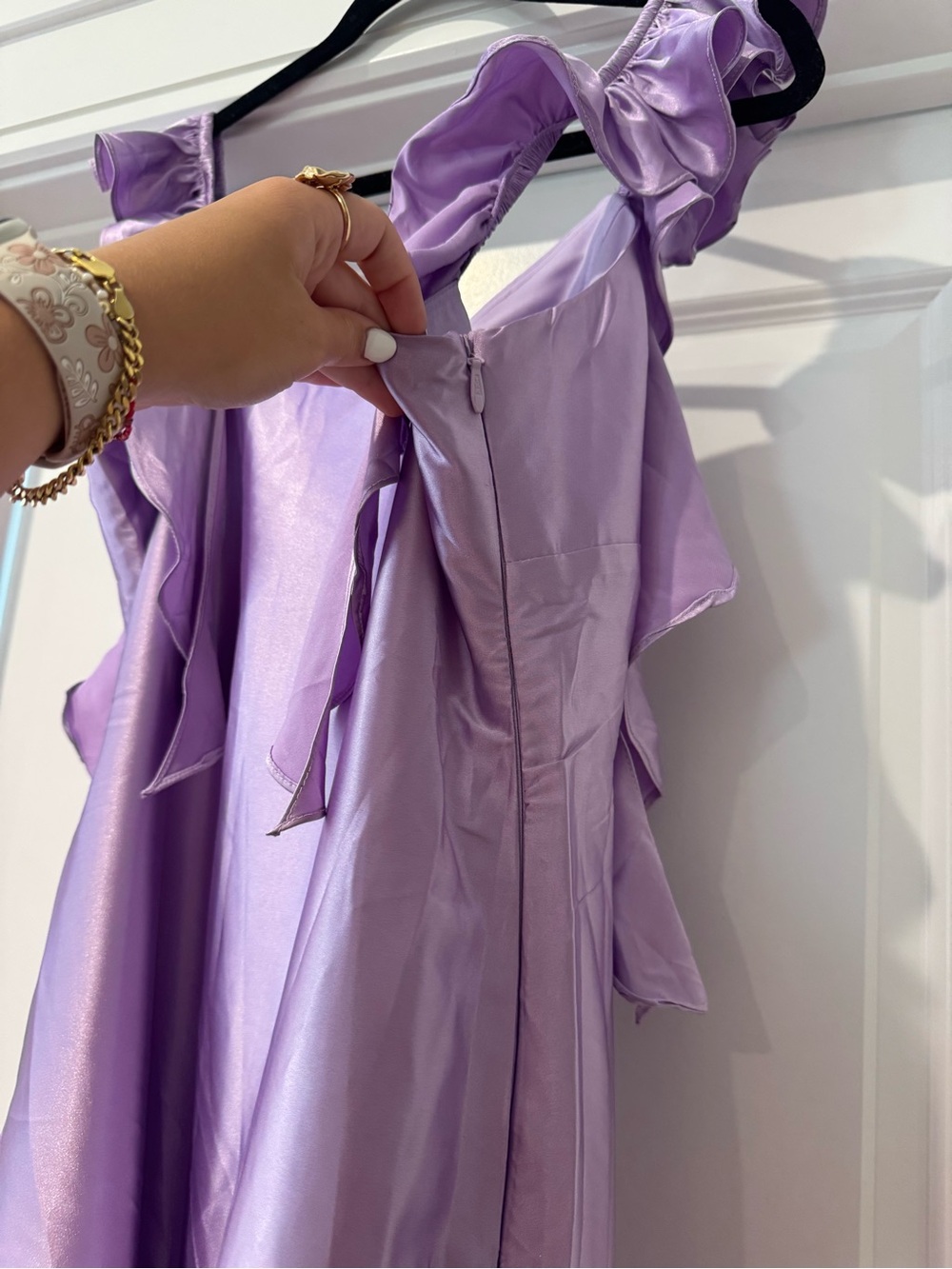 Lavender Satin Ruffle Mini Dress - Picture 4 of 5